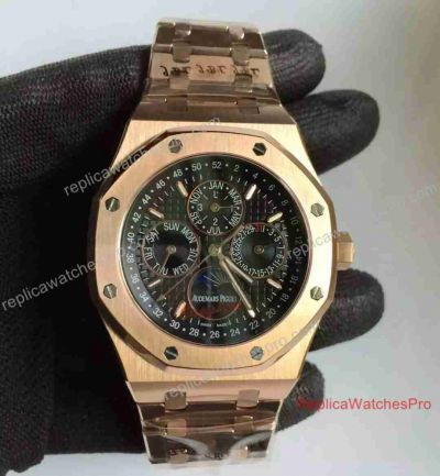 Audemars Piguet Royal Oak Swiss Replica Perpetual Calendar Watch Rose Gold Black